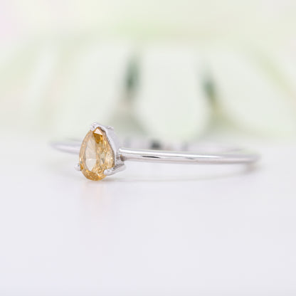 Fancy Yellow Pear Diamond 14K White Gold Engagement Ring - JayKrishna Diamond
