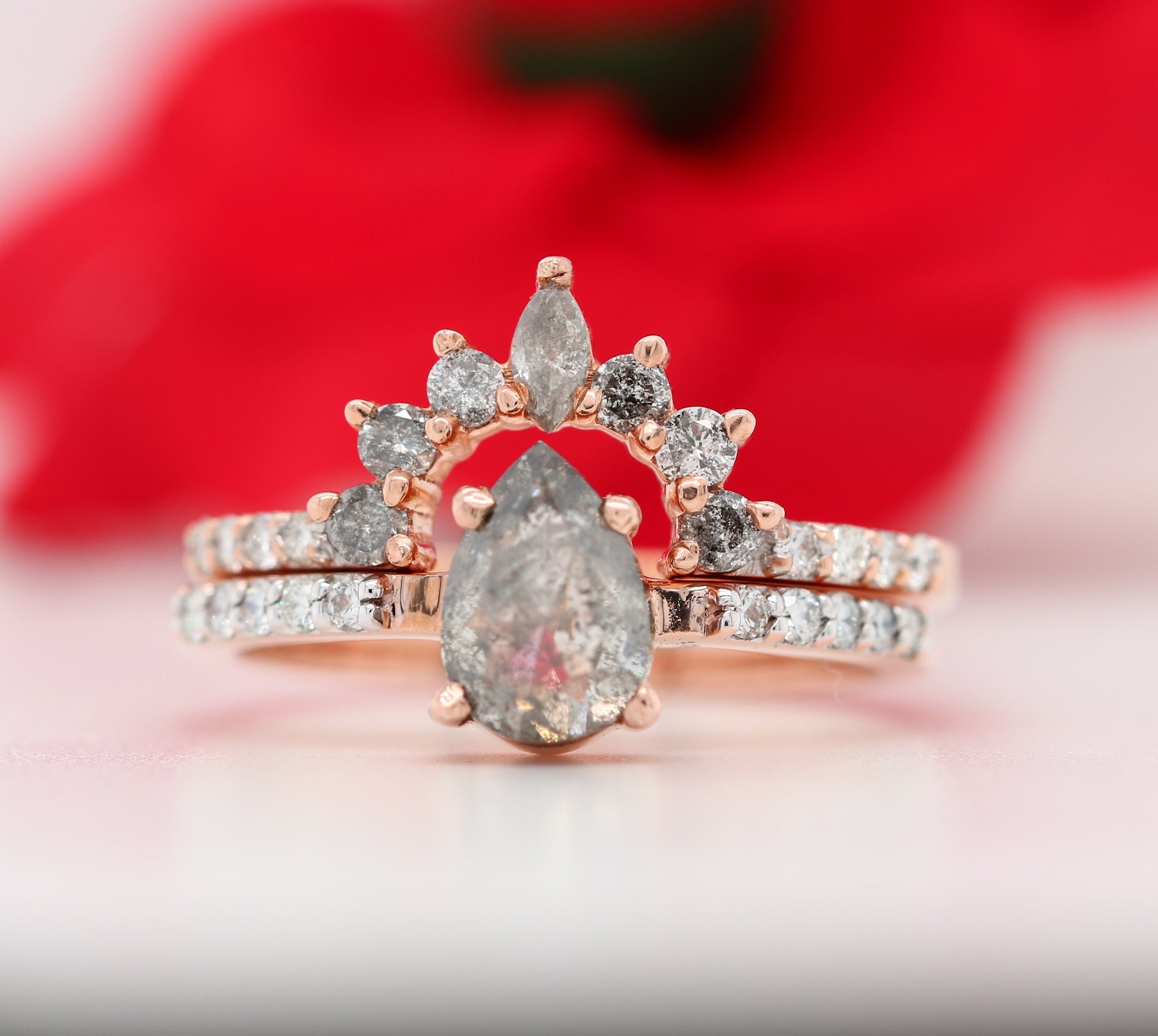 Pear Salt and Pepper Diamond Engagement Ring - JayKrishna Diamond