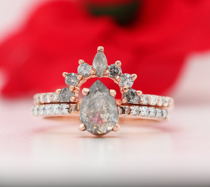 Pear Salt and Pepper Diamond Engagement Ring - JayKrishna Diamond