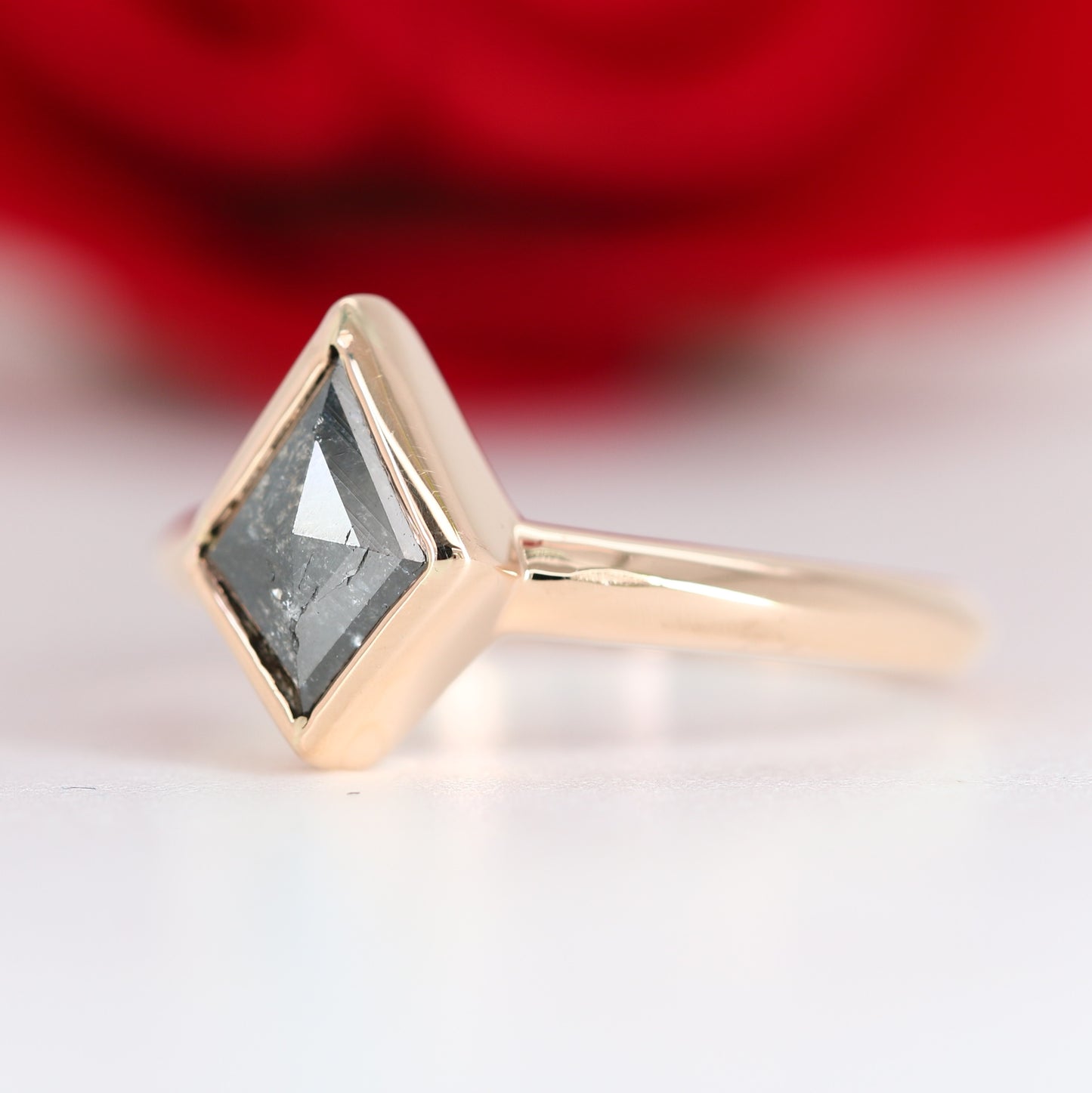 Natural Salt And Pepper 18K Rose Gold Kite Bezel Set Engagement Ring - JayKrishna Diamond