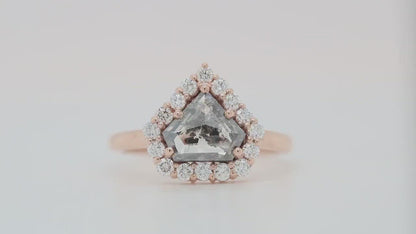 Diamond Shape Salt And Pepper 14K Rose Gold Round Shape Side Stone Halo Engagement Ring For Her