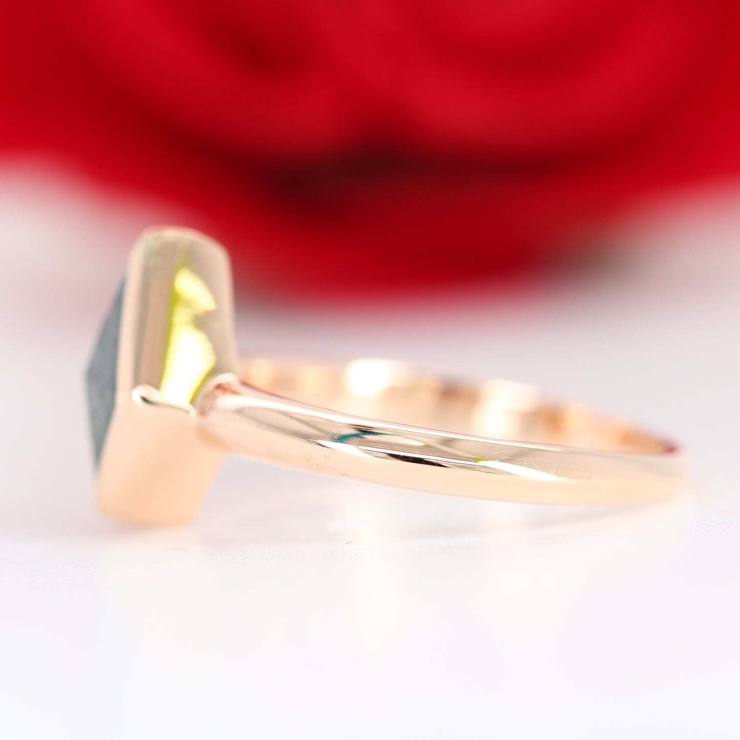 Natural Salt And Pepper 18K Rose Gold Kite Bezel Set Engagement Ring - JayKrishna Diamond