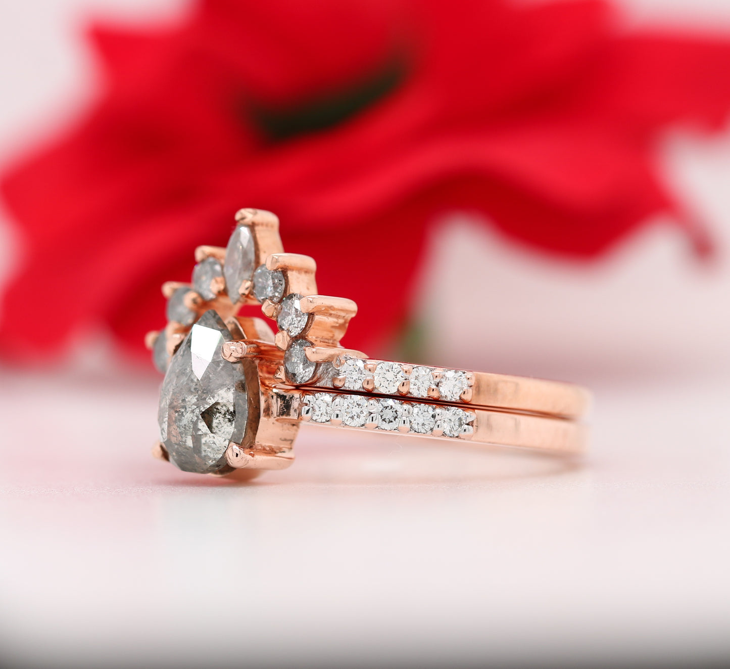Pear Salt and Pepper Diamond Engagement Ring - JayKrishna Diamond