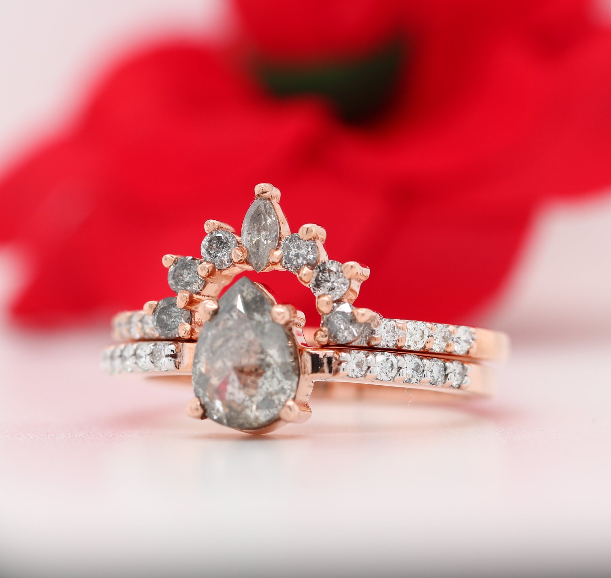 Pear Salt and Pepper Diamond Engagement Ring - JayKrishna Diamond