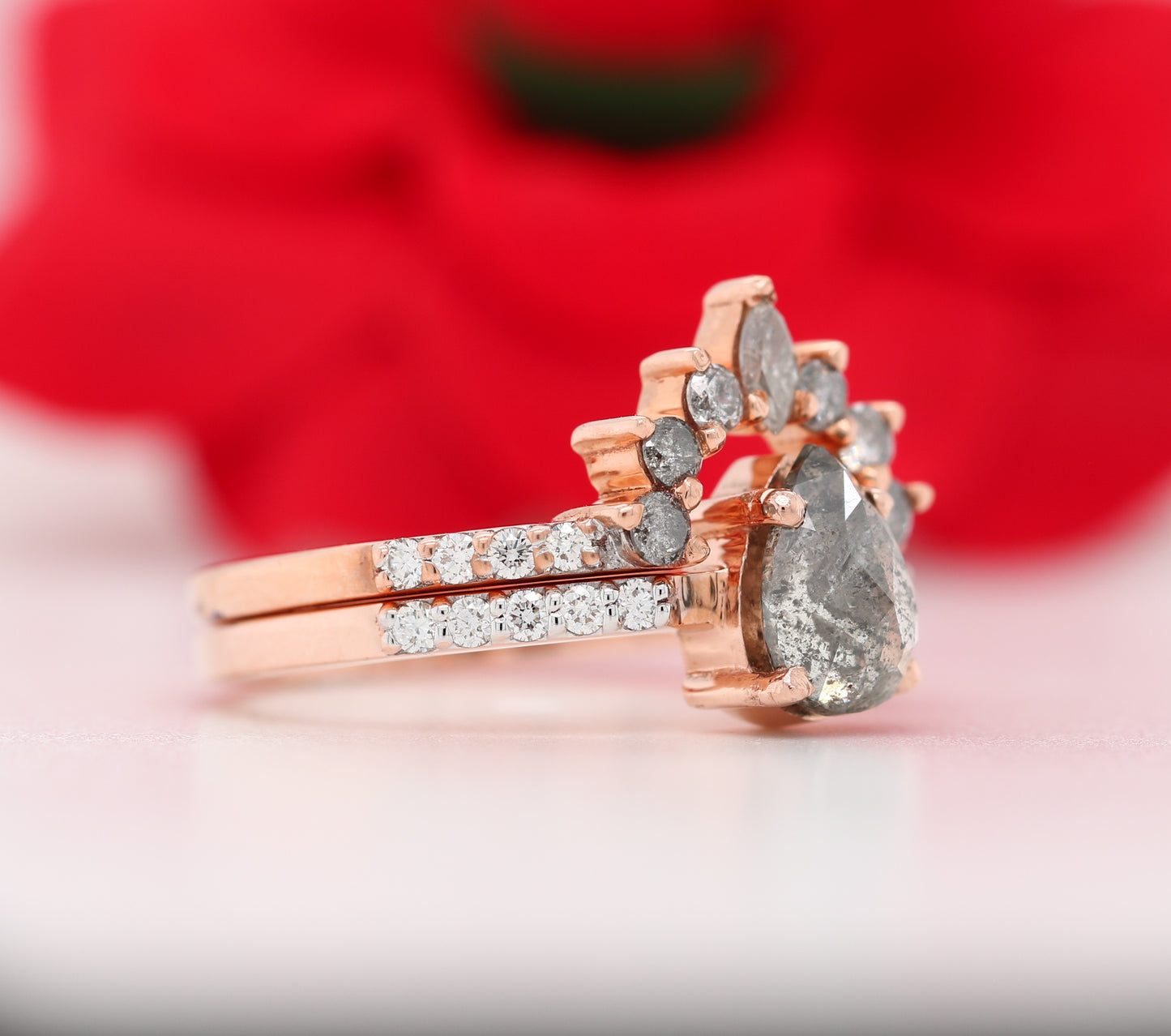 Pear Salt and Pepper Diamond Engagement Ring - JayKrishna Diamond