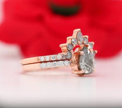 Pear Salt and Pepper Diamond Engagement Ring - JayKrishna Diamond