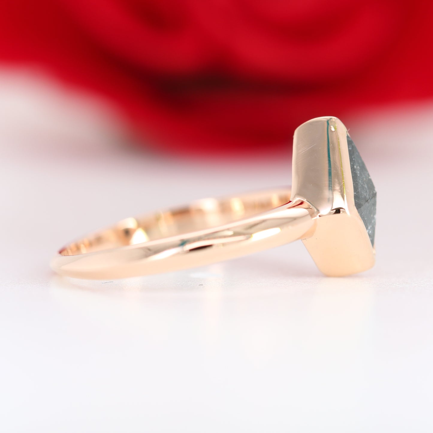 Natural Salt And Pepper 18K Rose Gold Kite Bezel Set Engagement Ring - JayKrishna Diamond
