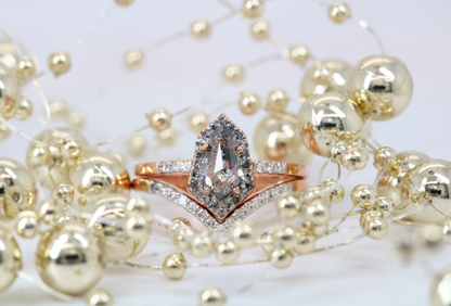 Geometric Shield Shape Salt And Pepper 14K Rose Gold Ring With Round Brilliant Diamond Band - JayKrishna Diamond
