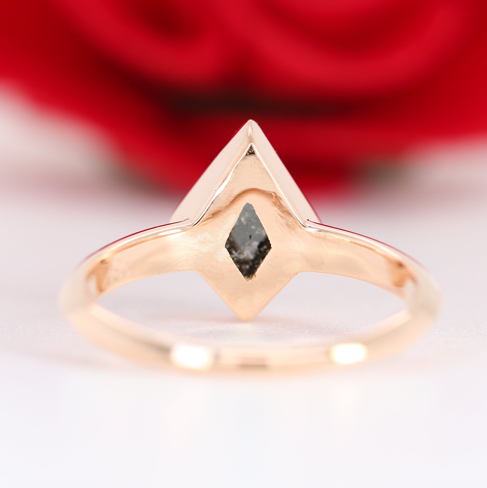 Natural Salt And Pepper 18K Rose Gold Kite Bezel Set Engagement Ring - JayKrishna Diamond