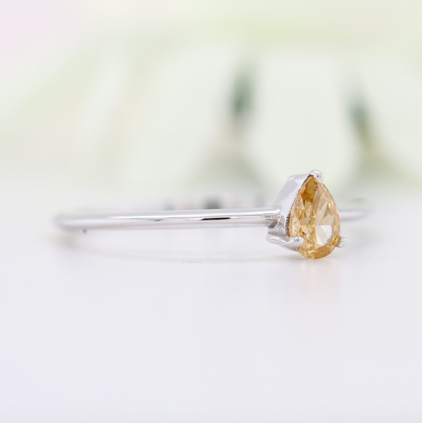 Fancy Yellow Pear Diamond 14K White Gold Engagement Ring - JayKrishna Diamond