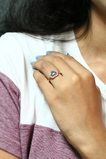 Diamond Shape Salt And Pepper 14K Rose Gold Round Shape Side Stone Halo Engagement Ring For Her - JayKrishna Diamond
