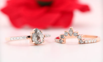 Pear Salt and Pepper Diamond Engagement Ring - JayKrishna Diamond