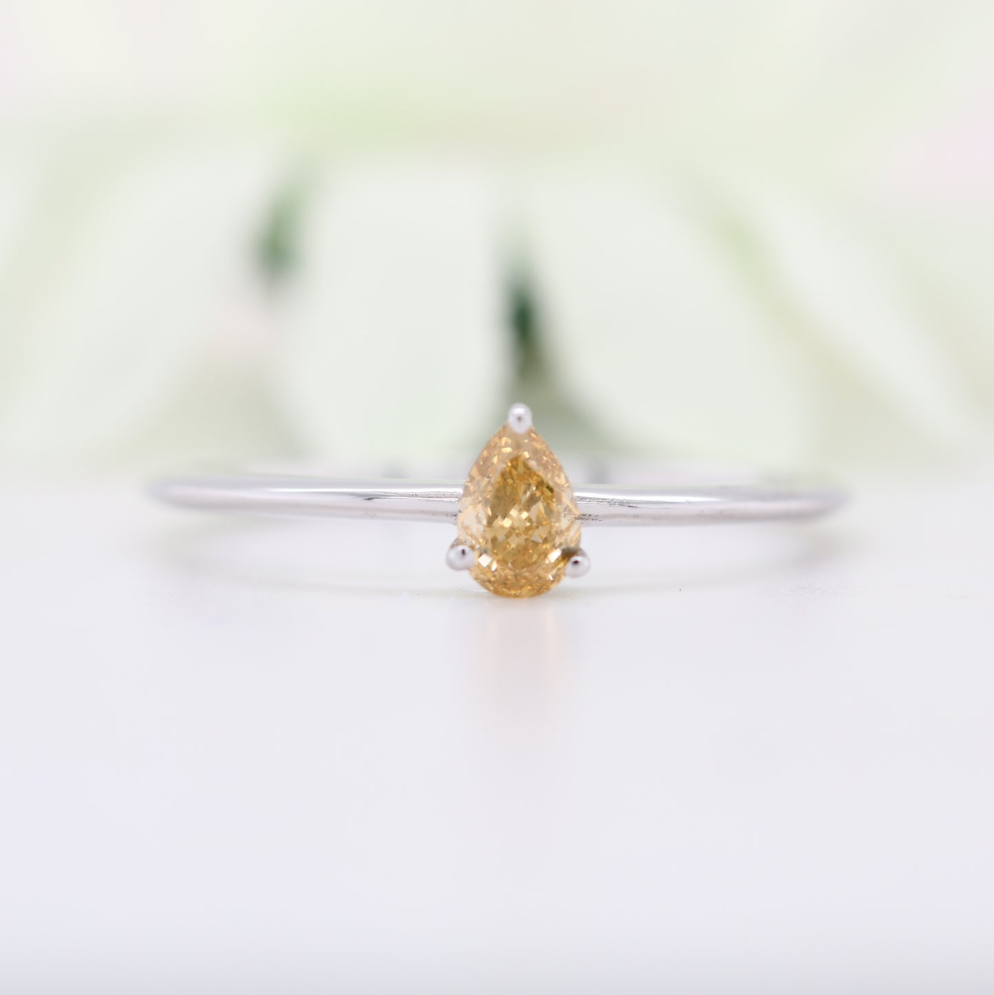 Fancy Yellow Pear Diamond 14K White Gold Engagement Ring - JayKrishna Diamond