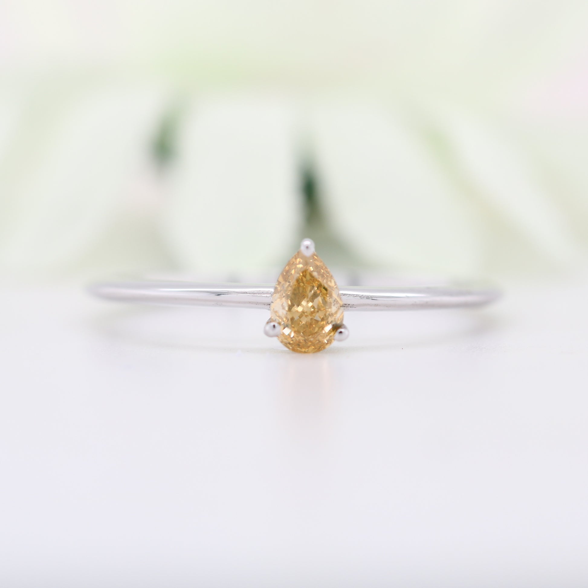 Fancy Yellow Pear Diamond 14K White Gold Engagement Ring - JayKrishna Diamond