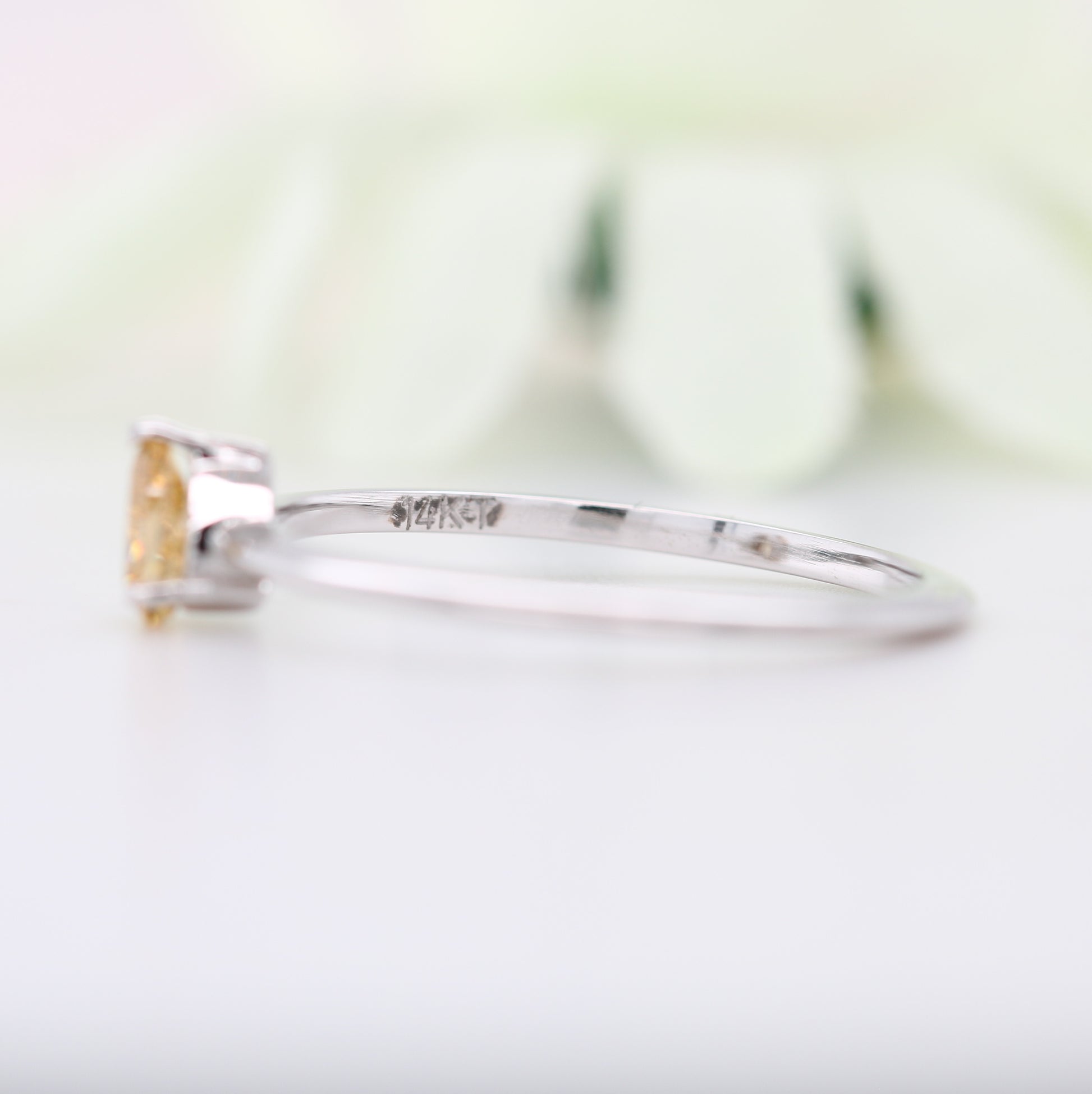 Fancy Yellow Pear Diamond 14K White Gold Engagement Ring - JayKrishna Diamond