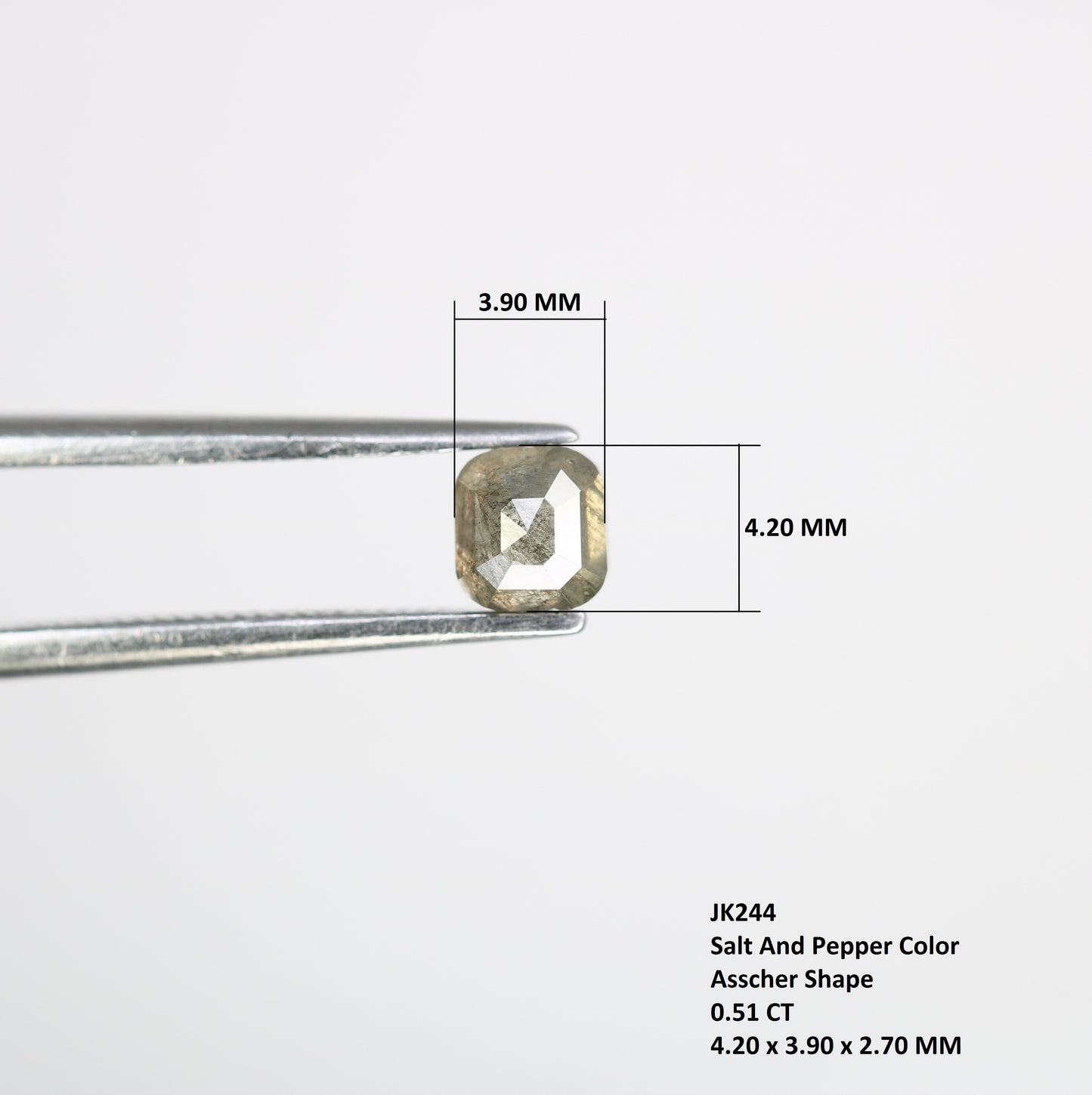 0.51 Carat 4.20 MM Asscher Shape Natural Salt And Pepper Diamond For Galaxy Ring. - JayKrishna Diamond