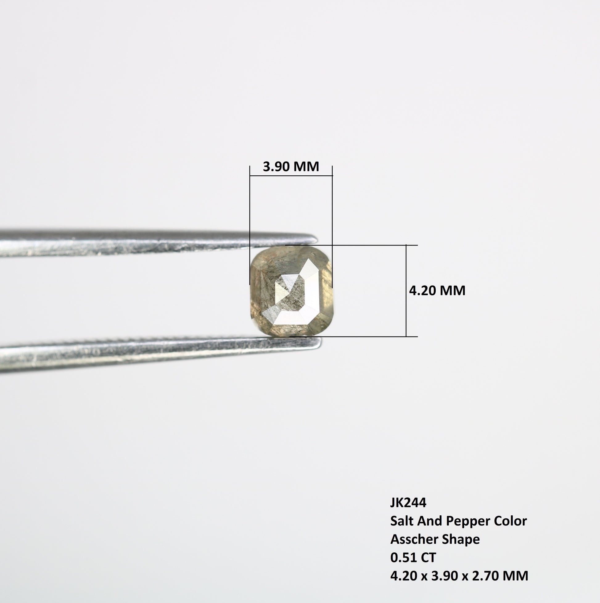 0.51 Carat 4.20 MM Asscher Shape Natural Salt And Pepper Diamond For Galaxy Ring. - JayKrishna Diamond