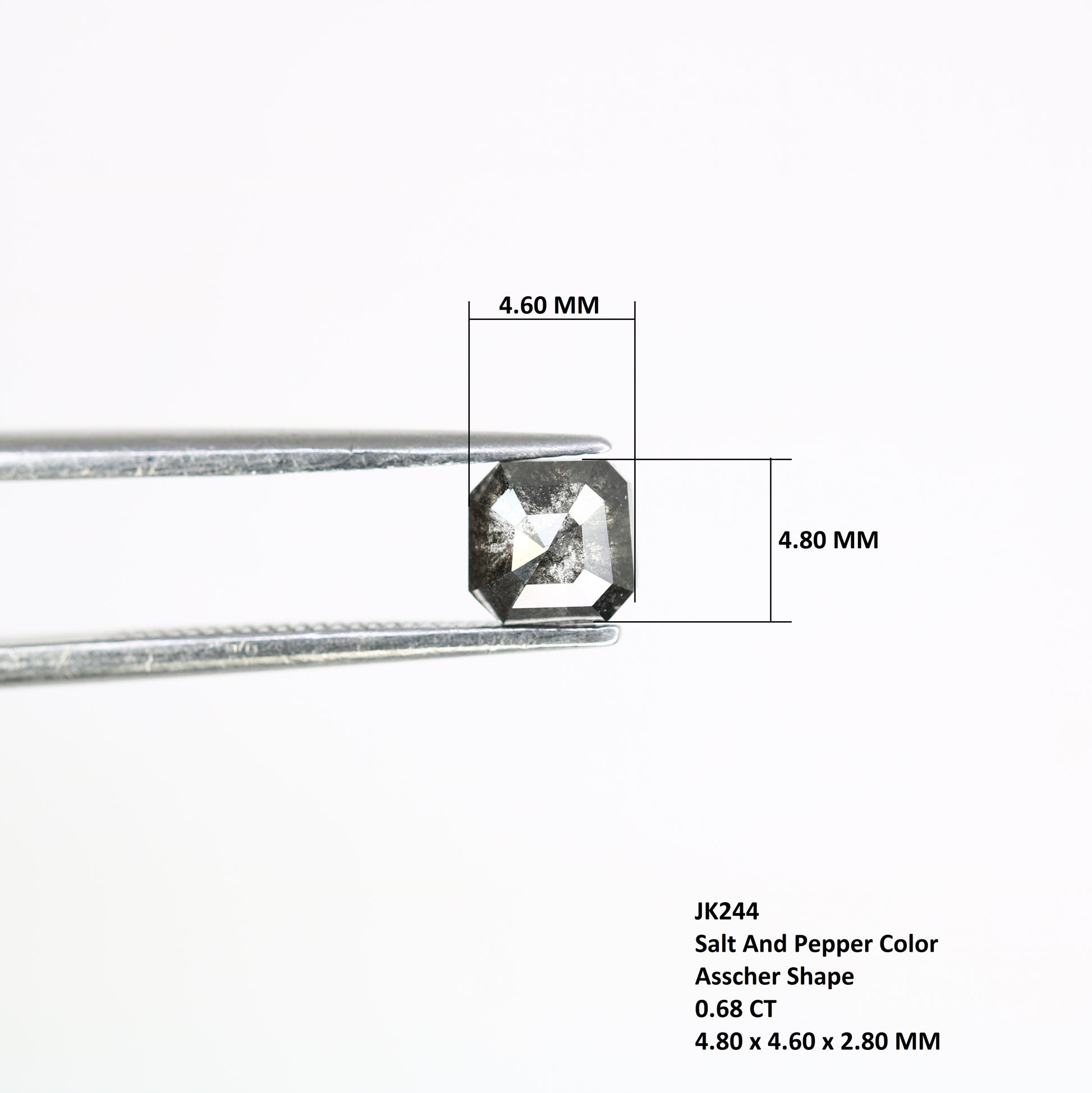 0.68 Carat Asscher Shape Natural Salt and Pepper Diamond (4.80 MM) for Galaxy Ring - Unique Gemstone for Celestial-Inspired Jewelry Designs - JayKrishna Diamond