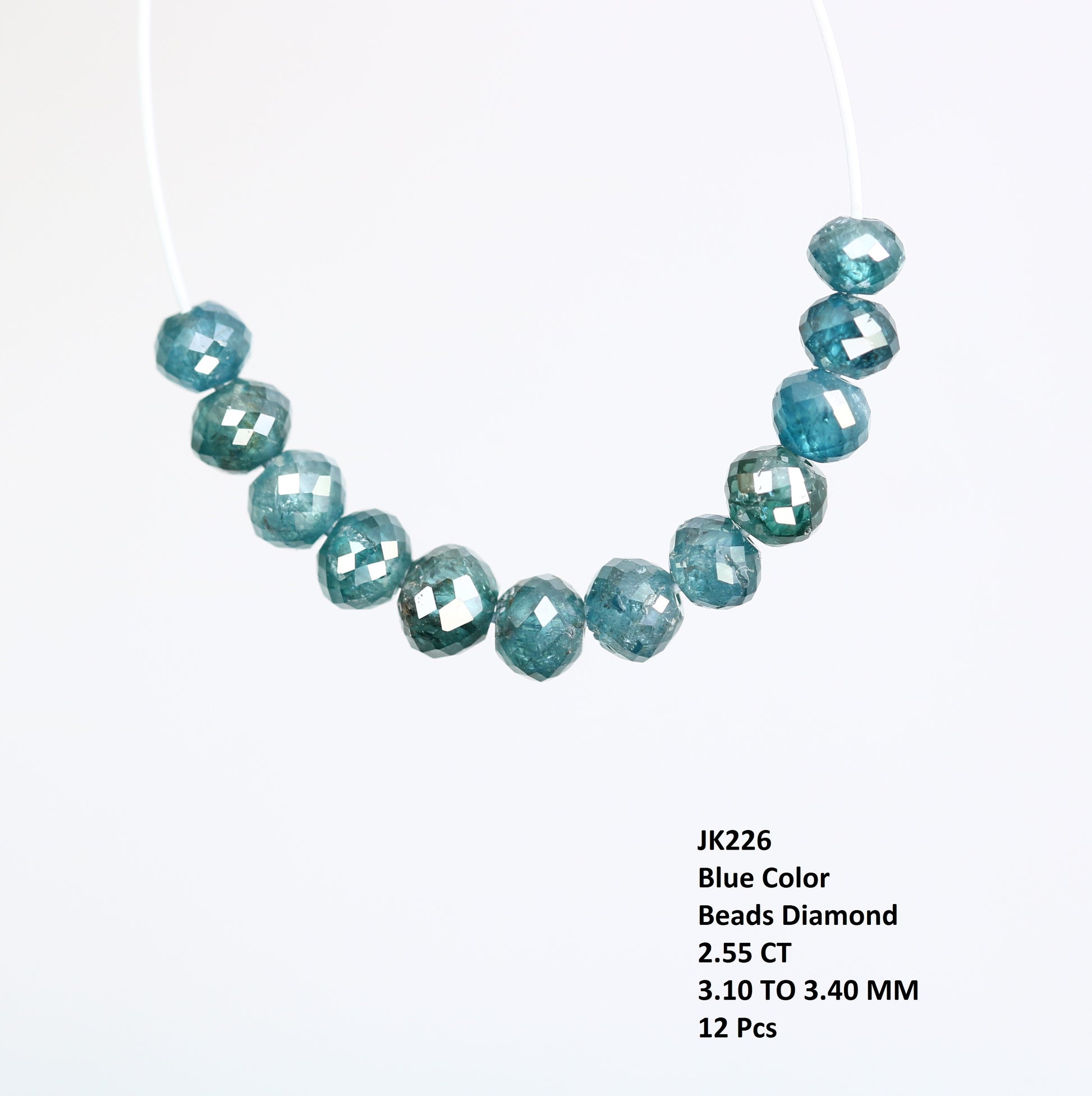 2.55 CT 3.1 To 3.4 MM Fancy Blue Color Beads Diamond Polished Diamond Necklace - JayKrishna Diamond
