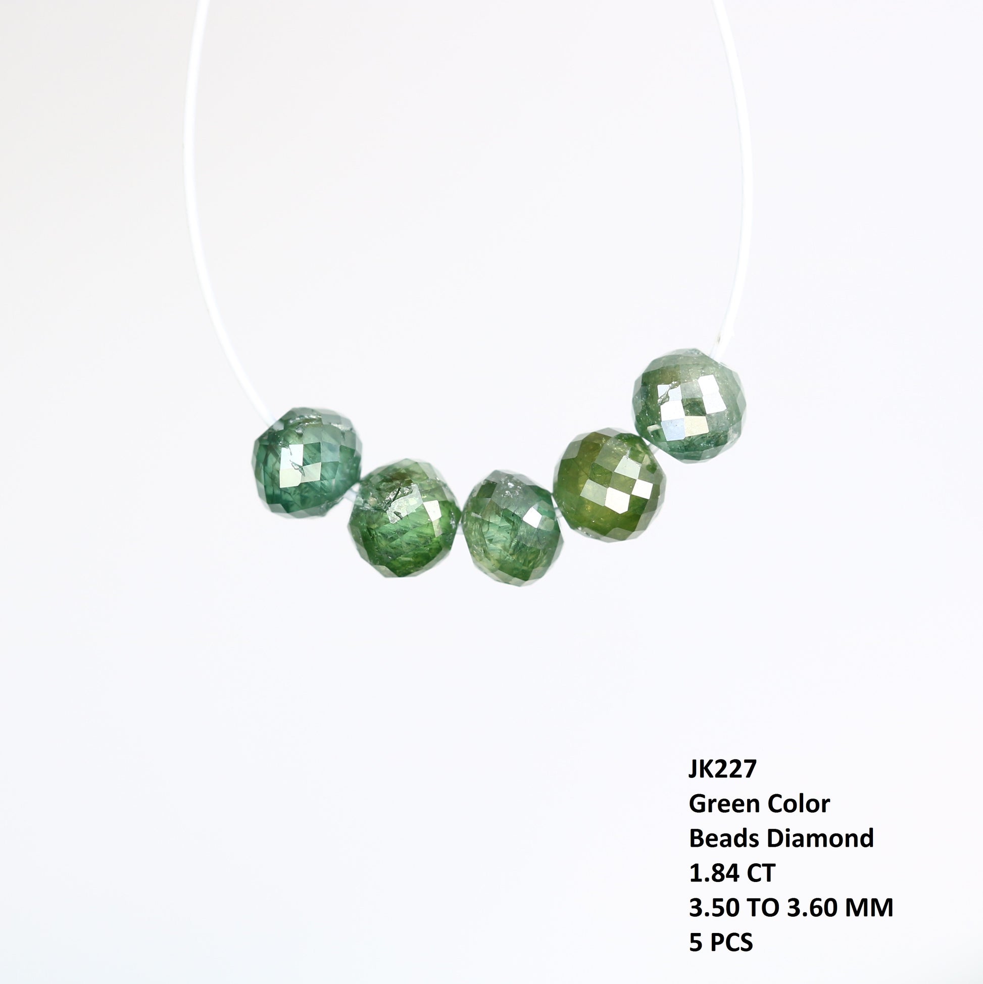 1.84 CT 3.5 To 3.6 MM Green Color Polished Loose Beads Diamonds For Diamond Necklace - JayKrishna Diamond