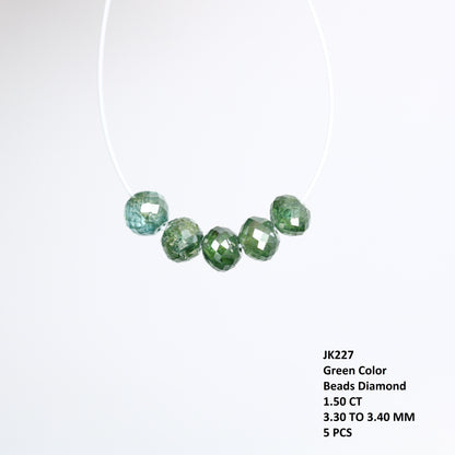 1.50 Carat 3.3 To 3.4 MM Green Color Polished Loose Beads Diamonds For Diamond Earring - JayKrishna Diamond