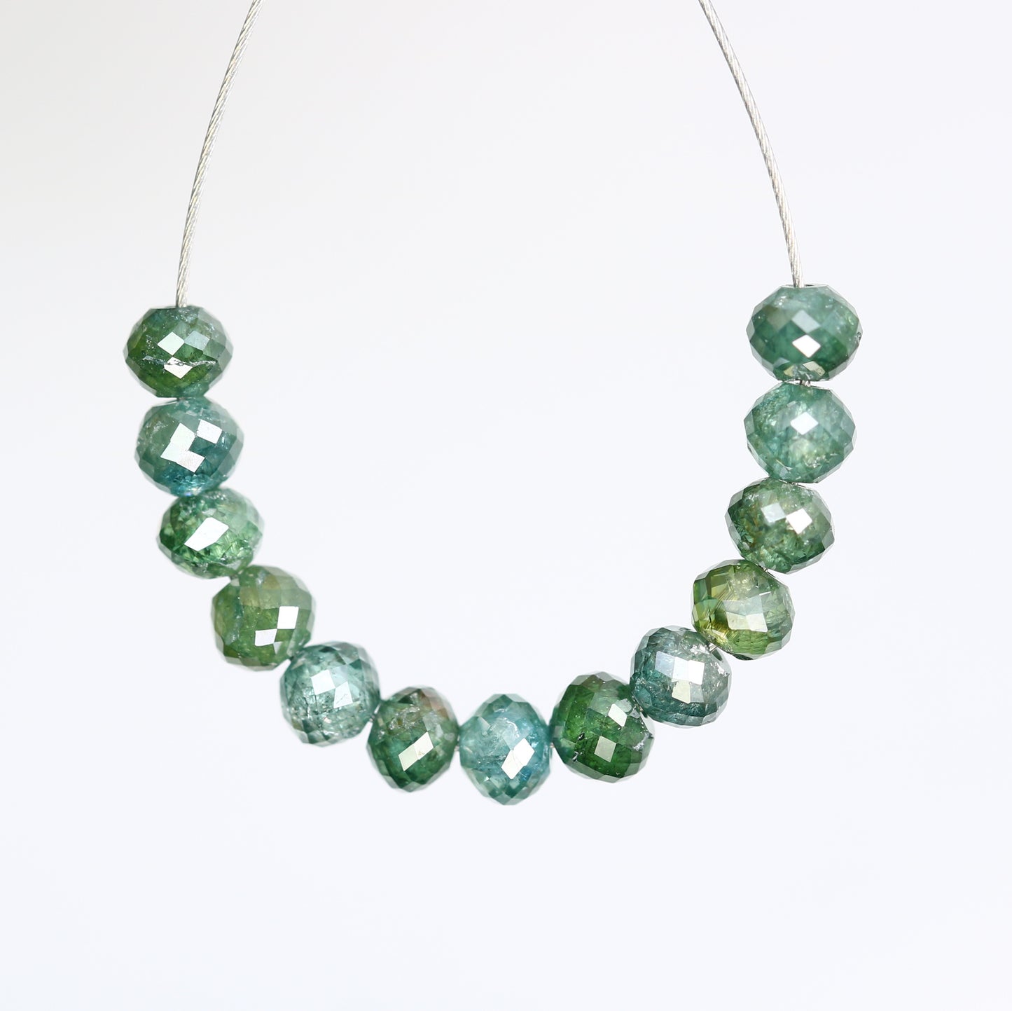 3.33 Carat Green Color Round Shape Polished Drilled Diamond Beads Necklace - JayKrishna Diamond