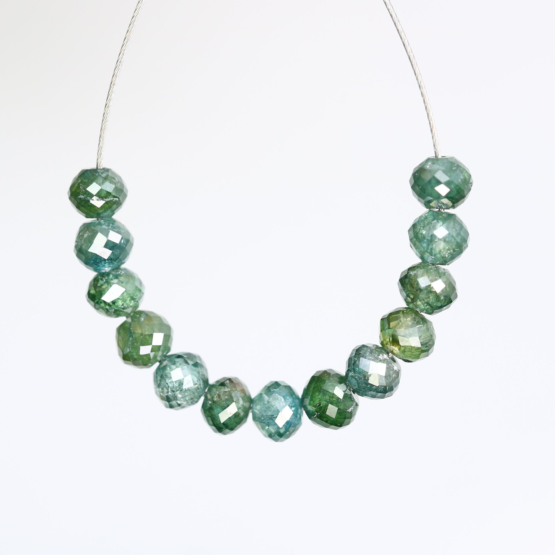 3.33 Carat Green Color Round Shape Polished Drilled Diamond Beads Necklace - JayKrishna Diamond