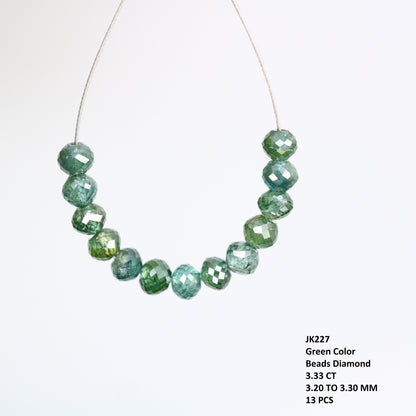 3.33 Carat Green Color Round Shape Polished Drilled Diamond Beads Necklace - JayKrishna Diamond