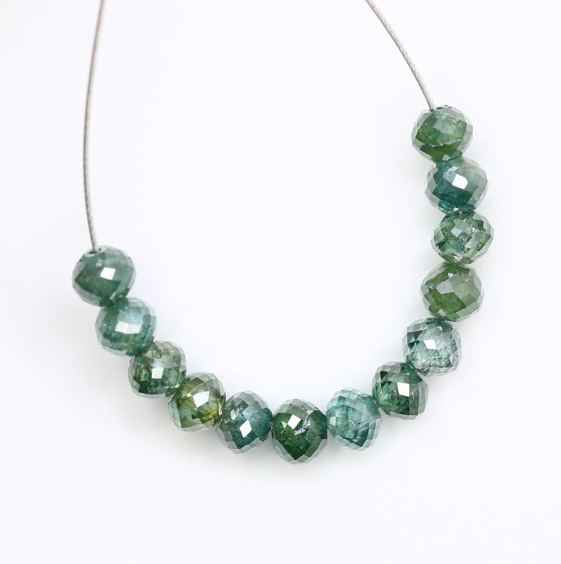 3.33 Carat Green Color Round Shape Polished Drilled Diamond Beads Necklace - JayKrishna Diamond