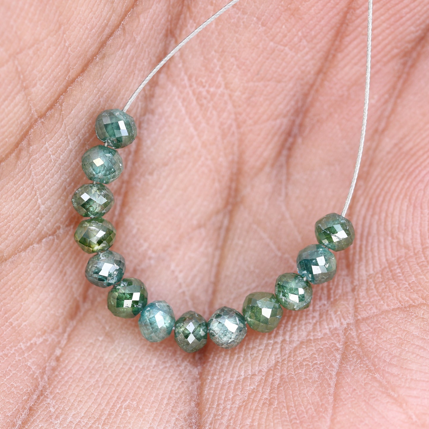 3.33 Carat Green Color Round Shape Polished Drilled Diamond Beads Necklace - JayKrishna Diamond