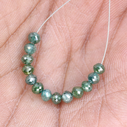3.33 Carat Green Color Round Shape Polished Drilled Diamond Beads Necklace - JayKrishna Diamond