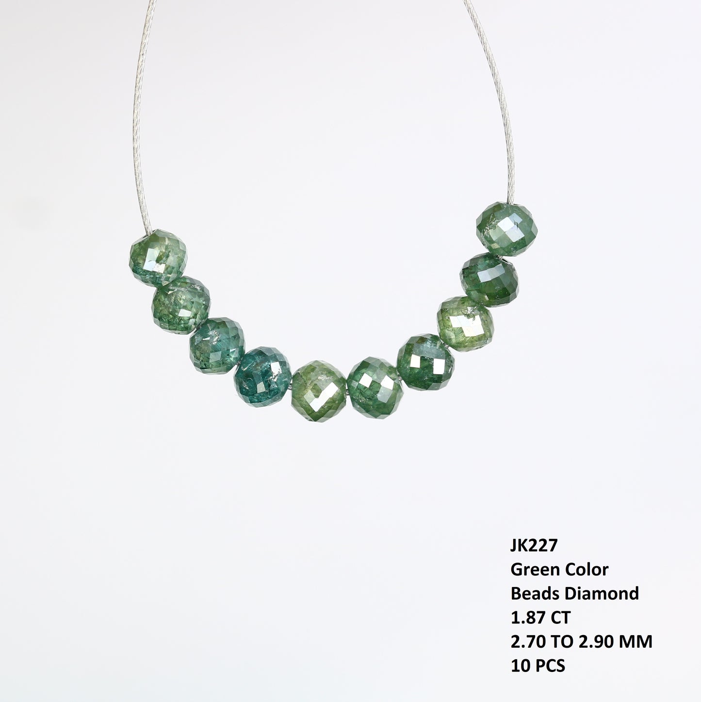 1.87 Carat Fancy Green Color Loose Round Polished Drilled Beads For Diamond Necklace - JayKrishna Diamond