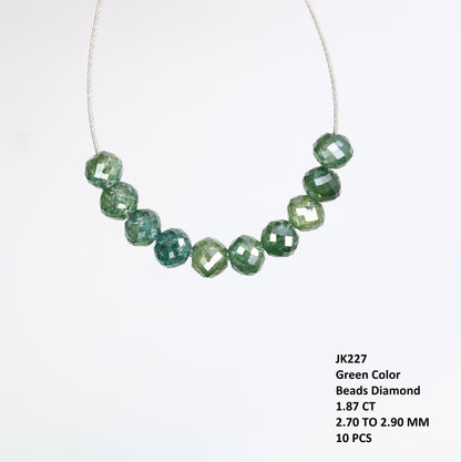 1.87 Carat Fancy Green Color Loose Round Polished Drilled Beads For Diamond Necklace - JayKrishna Diamond