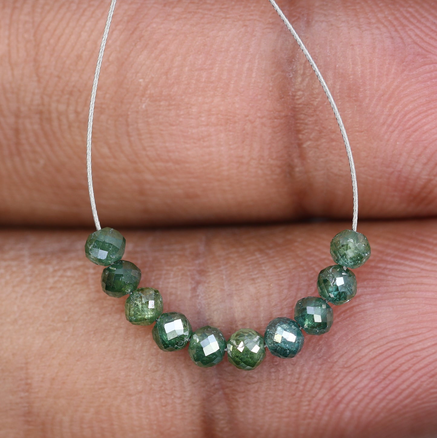 1.87 Carat Fancy Green Color Loose Round Polished Drilled Beads For Diamond Necklace - JayKrishna Diamond