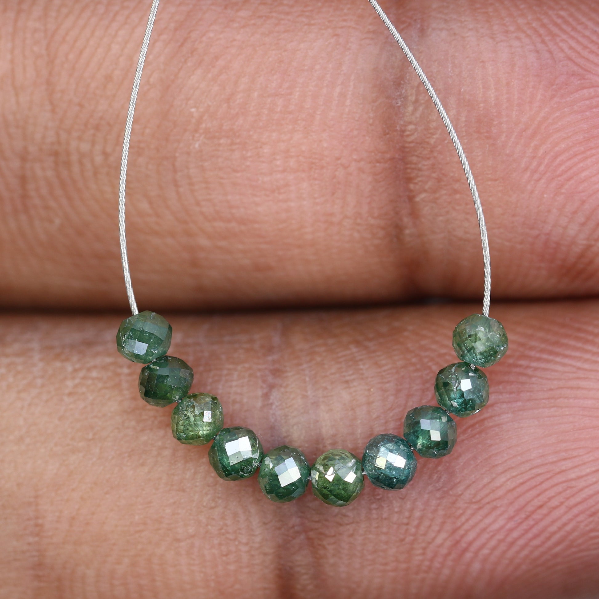 1.87 Carat Fancy Green Color Loose Round Polished Drilled Beads For Diamond Necklace - JayKrishna Diamond