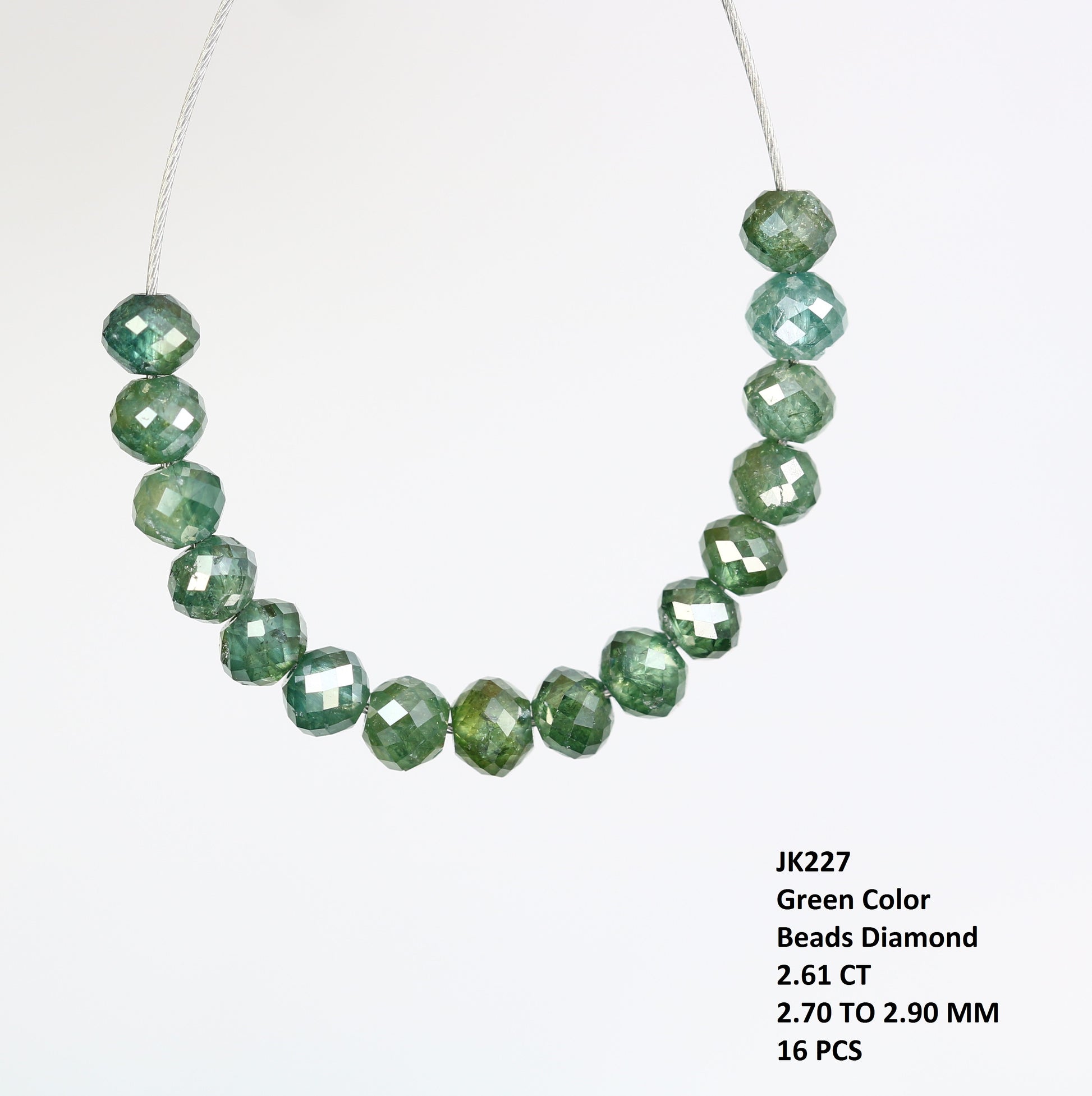 2.61 Carat Loose Round Polished Diamond Drilled Green Color Beads For Diamond Earring - JayKrishna Diamond