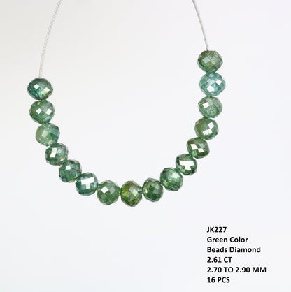 2.61 Carat Loose Round Polished Diamond Drilled Green Color Beads For Diamond Earring - JayKrishna Diamond