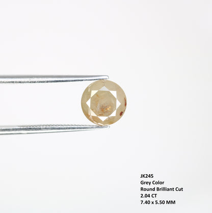 2.04 CT 7.40 MM Natural Grey Round Brilliant Cut Loose Diamond For Wedding Ring - JayKrishna Diamond