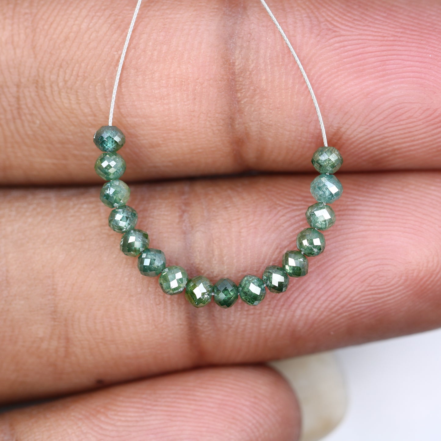 2.61 Carat Loose Round Polished Diamond Drilled Green Color Beads For Diamond Earring - JayKrishna Diamond
