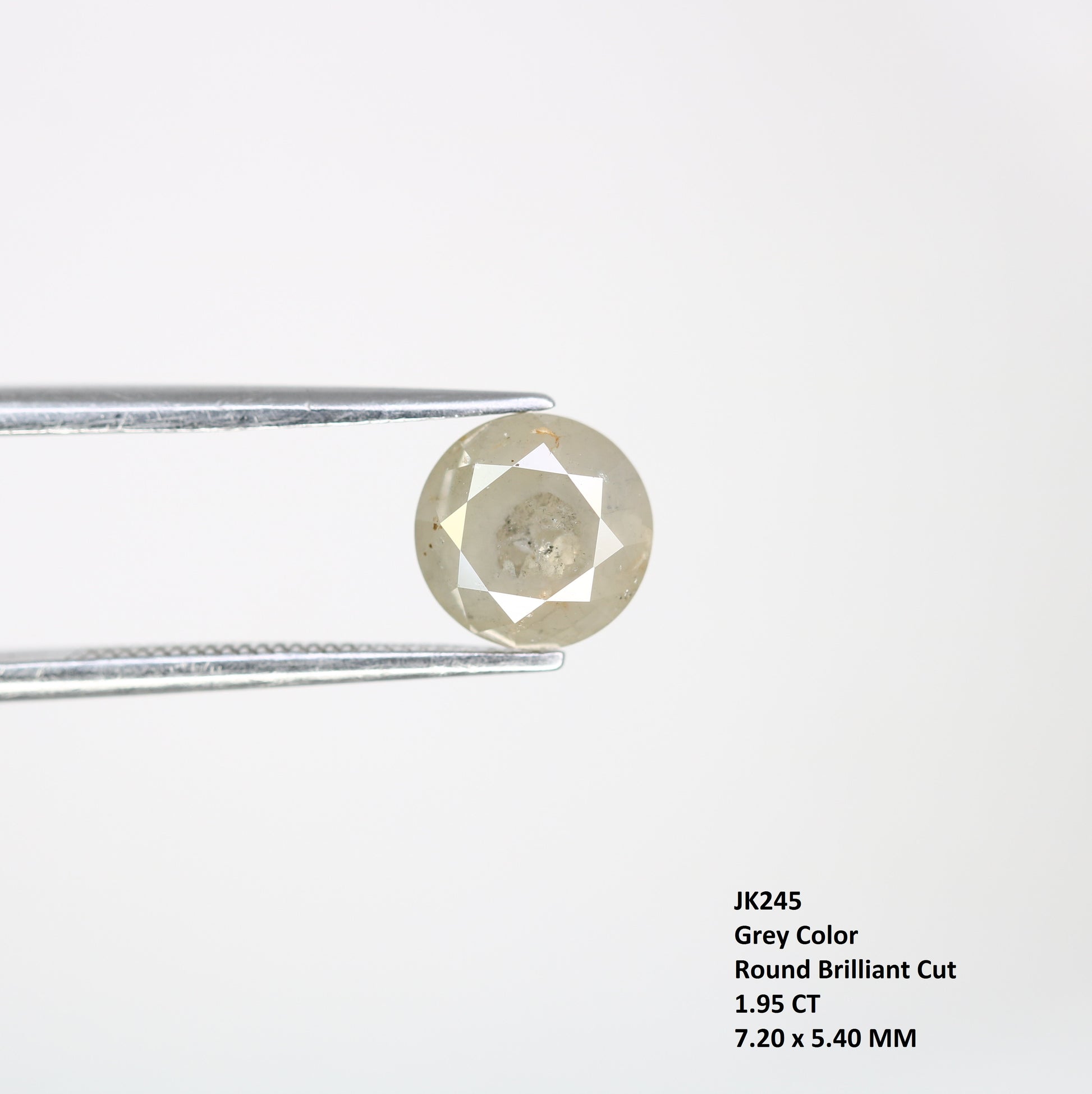 1.95 CT 7.20 MM Natural Grey Round Brilliant Cut Loose Diamond For Designer Ring - JayKrishna Diamond