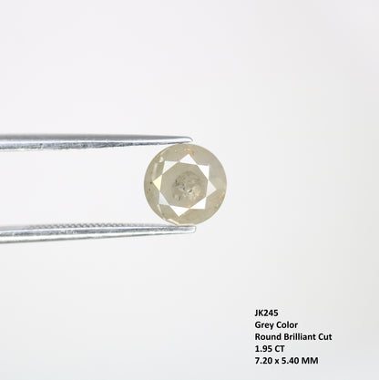 1.95 CT 7.20 MM Natural Grey Round Brilliant Cut Loose Diamond For Designer Ring - JayKrishna Diamond