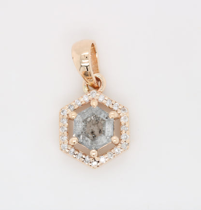 Salt And Pepper Diamond Pendant Hexagon Halo Pendant 10K Gold Diamond Pendant - JayKrishna Diamond