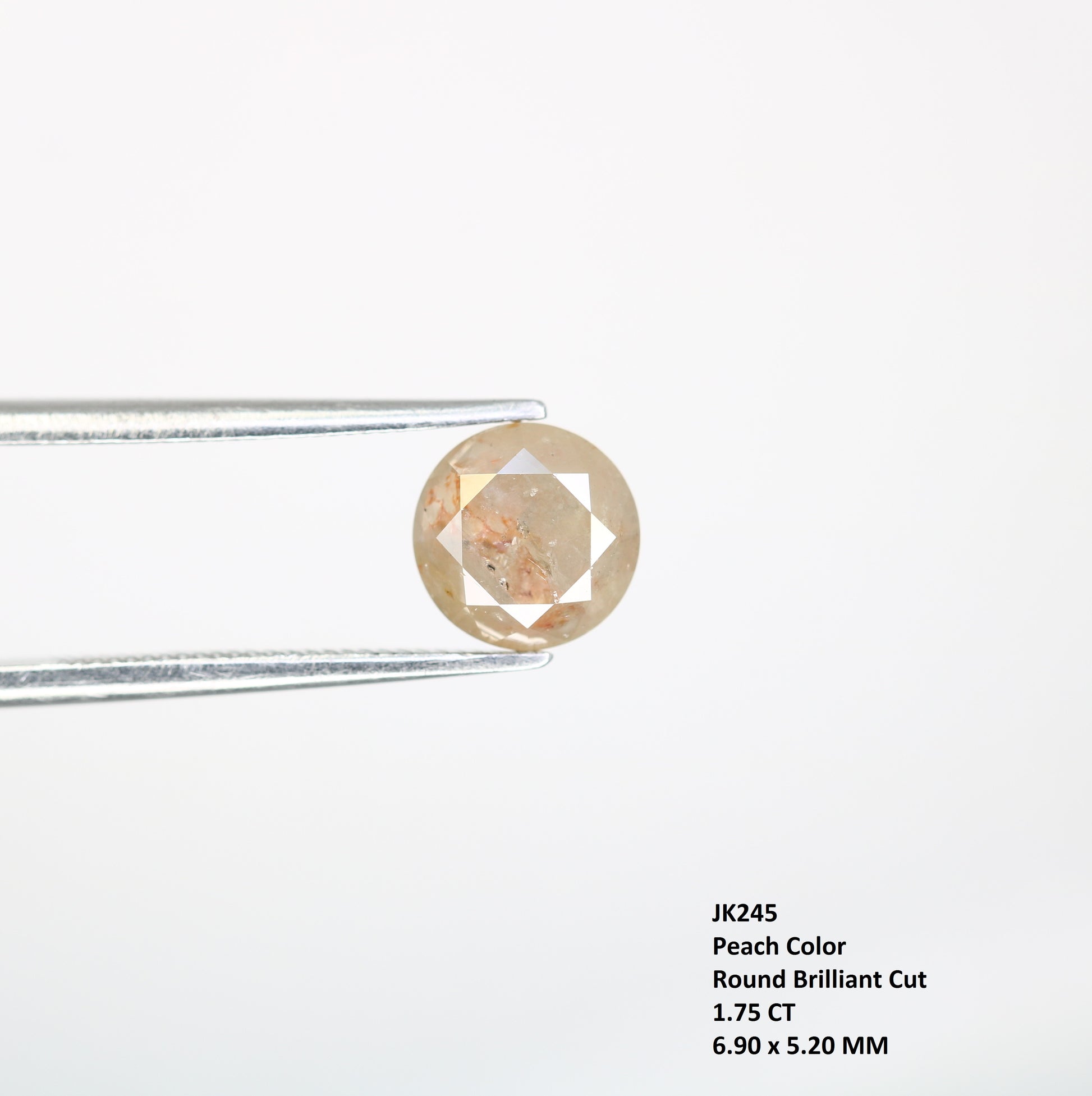 1.75 CT Fancy Peach Round Brilliant Cut 6.90 MM Diamond For Designer Jewelry - JayKrishna Diamond