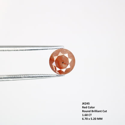 1.60 CT Red Round Brilliant Cut 6.70 MM Fancy Diamond For Designer Ring - JayKrishna Diamond