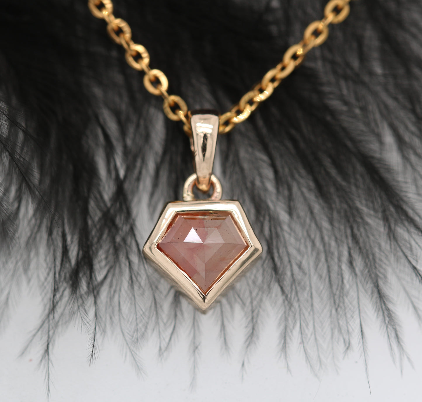 Shield Cut Peach Diamond Pendant with 18K Yellow Gold Chain Necklace For Women - JayKrishna Diamond