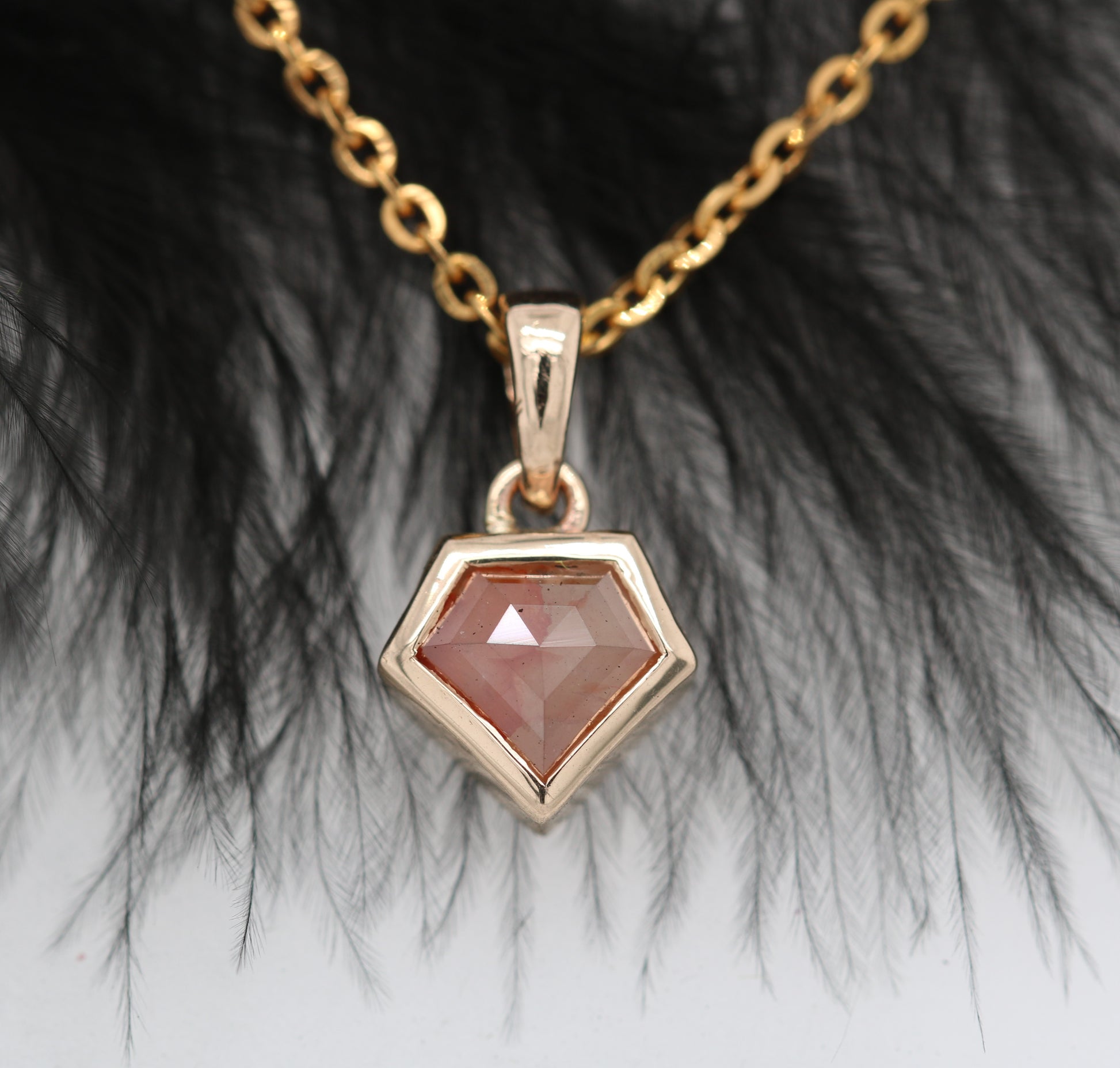 Shield Cut Peach Diamond Pendant with 18K Yellow Gold Chain Necklace For Women - JayKrishna Diamond