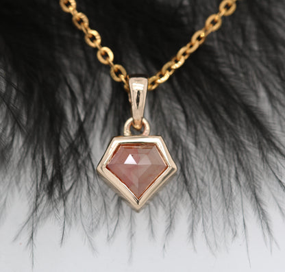 Shield Cut Peach Diamond Pendant with 18K Yellow Gold Chain Necklace For Women - JayKrishna Diamond