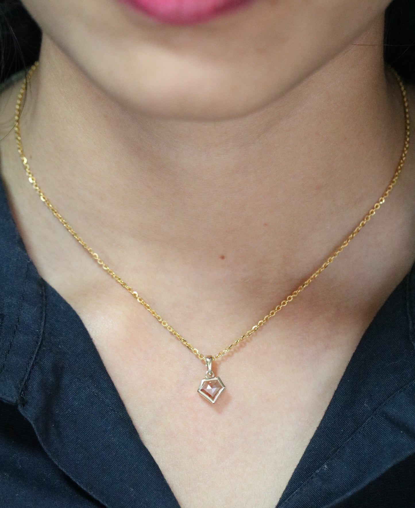 Shield Cut Peach Diamond Pendant with 18K Yellow Gold Chain Necklace For Women - JayKrishna Diamond