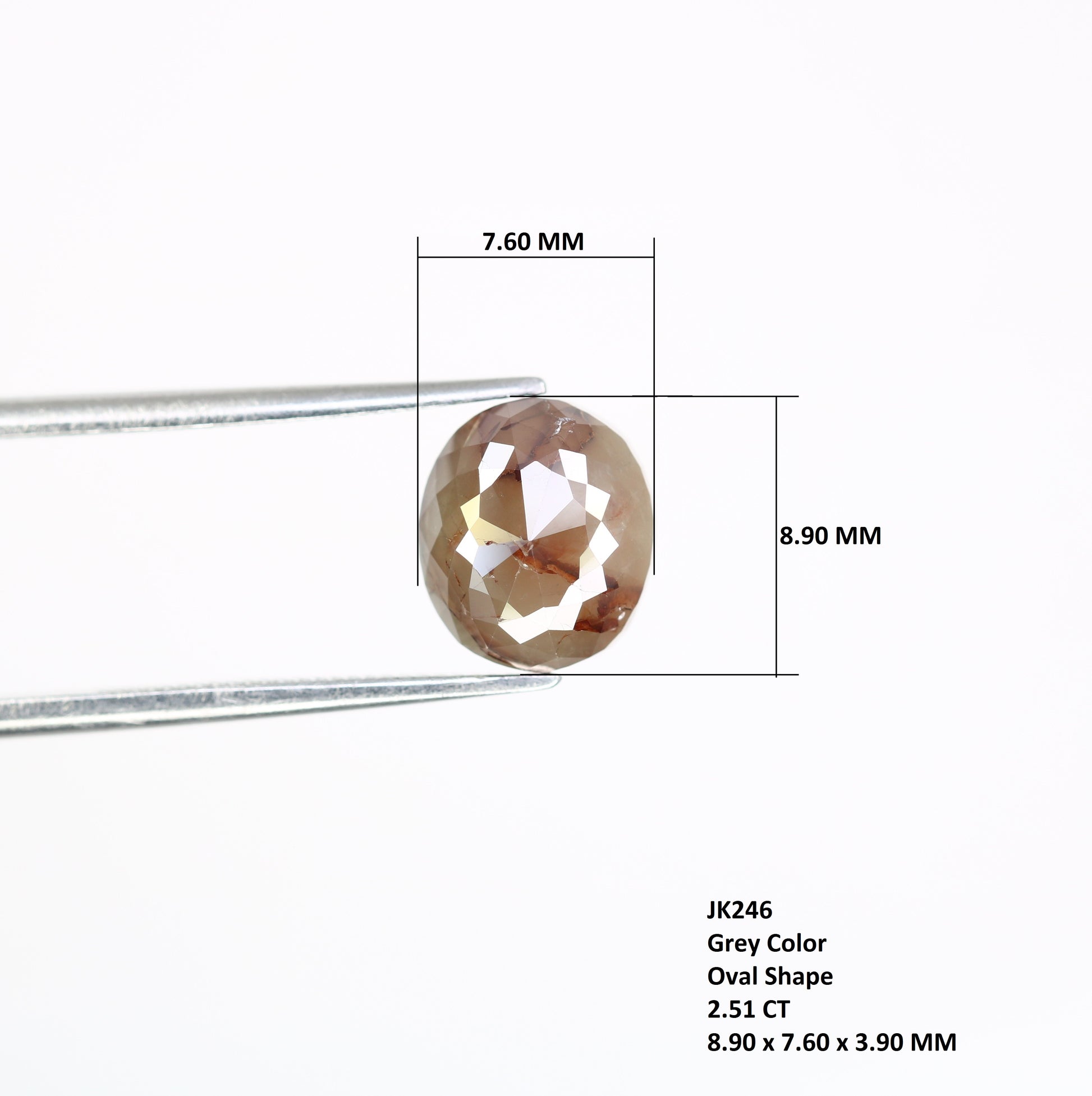 2.51 CT Oval Cut 8.90 MM Loose Grey Natural Diamond For Engagement Ring - JayKrishna Diamond