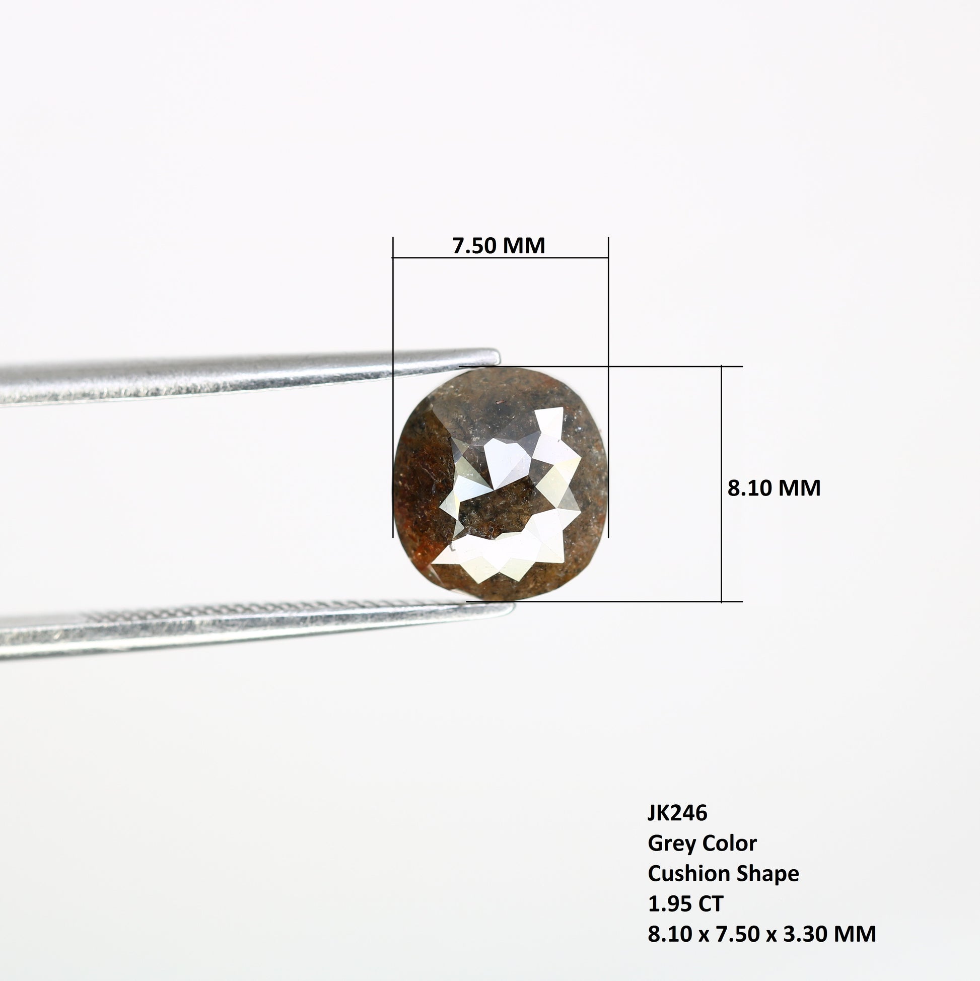 1.95 Carat 8.10 MM Polished Cushion Shape Fancy Grey Diamond For Promise Ring - JayKrishna Diamond